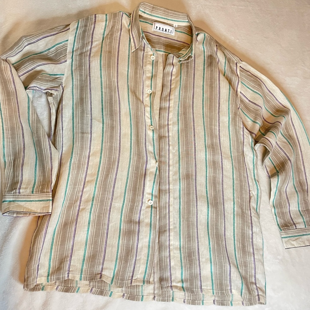Pronti Collection by Phita Linen Button Up Shirt Men's Large Long Sleeve